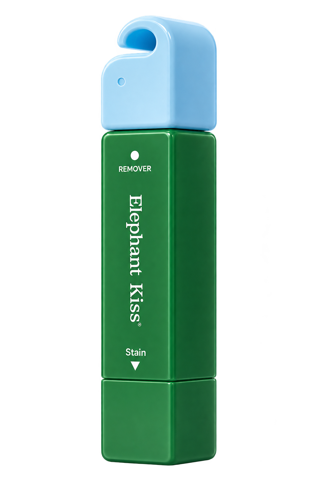 Designvisualisierung eines grünen Fleckenstifts mit blauem Verschluss nach der bereitgestellten Referenz.